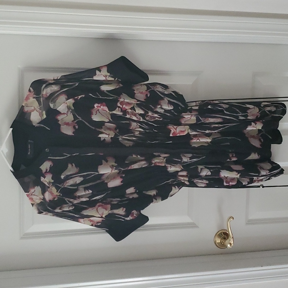 Religion We Live In Black Floral Black Multicolor Drawstrings Dress Size S/10/38